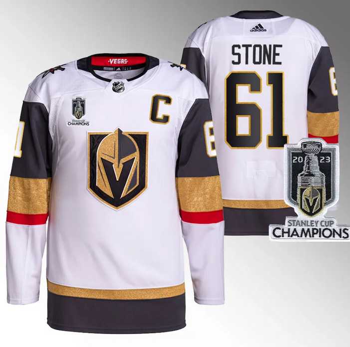 Mens Vegas Golden Knights #61 Mark Stone White 2023 Stanley Cup Champions Stitched Jersey